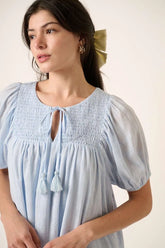Mittoshop Tassel Tie Plaid Gauze Short Sleeve Mini Dress OutfitFlow